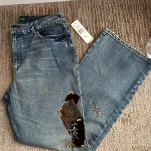 Ralph Lauren Embroidered Blue Jeans with Patchwork